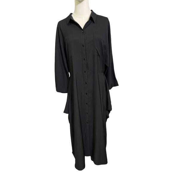 Nic + Zoe Black Button Front Shirt Dress Size 14 Tie Waist EUC - Picture 6 of 8